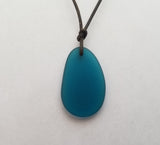 Hawaiian Jewelry Sea Glass Necklace, Teal Necklace Leather Cord Necklace Unisex Beach Sea Glass Jewelry Gift For Him For Her, FREE Gift Wrap