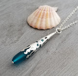 Hawaiian Jewelry Sea Glass Necklace, Teal Necklace Long Teardrop Necklace Unique Necklace Beach Jewelry Sea Glass Jewelry For Women