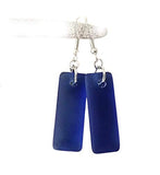 Hawaiian Jewelry Sea Glass Earrings, Rectangle Minimalist Earrings Cobalt Earrings, Sea Glass Jewelry Birthday Gift (September Birthstone)