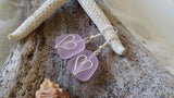 Hawaiian Jewelry Sea Glass Earrings, Wire Heart Earrigns Pink Earrings, Sea Glass Jewelry Beach Jewelry Birthday Gift (October Birthstone)