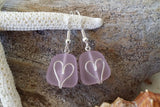 Hawaiian Jewelry Sea Glass Earrings, Wire Heart Earrigns Pink Earrings, Sea Glass Jewelry Beach Jewelry Birthday Gift (October Birthstone)