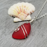 Hawaiian Jewelry Sea Glass Necklace, Wire Ruby Red Necklace, Unique Beach Sea Glass Jewelry Birthday Gift (July Birthstone Jewelry)
