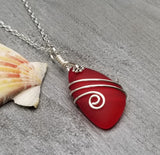 Hawaiian Jewelry Sea Glass Necklace, Wire Red Necklace, Unique Beach Sea Glass Jewelry Birthday Gift (January Birthstone Jewelry For Women)