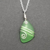 Hawaiian Jewelry Sea Glass Necklace, Wire Peridot Green Necklace, Unique Beach Jewelry Birthday Gift (August Birthstone Jewelry For Women)