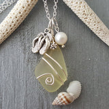 Hawaiian Jewelry Sea Glass Necklace, Wire Yellow Necklace Island-Lifestyle Pearl Flip Flop Necklace, Sea Glass Jewelry (November Birthstone)