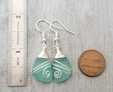 Handmade in Hawaii, TOP Wire wrapped Aqua  sea glass earrings, "Aqua Birthstone" (Hawaii Gift Wrapped, Customizable Gift Message)