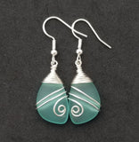 Handmade in Hawaii, TOP Wire wrapped Aqua  sea glass earrings, "Aqua Birthstone" (Hawaii Gift Wrapped, Customizable Gift Message)