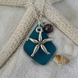 Hawaiian Jewelry Sea Glass Necklace, Teal Handmade Necklace Pearl Starfish Necklace Beach Jewelry For Girls Sea Glass Jewelry For Women