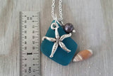 Hawaiian Jewelry Sea Glass Necklace, Teal Handmade Necklace Pearl Starfish Necklace Beach Jewelry For Girls Sea Glass Jewelry For Women