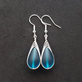 Hawaiian Jewelry Sea Glass Earrings, Braided Teal Earrings Teardrop Earrings, Sea Glass Jewelry For Women Unique Earrings Beach Jewelry