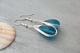 Hawaiian Jewelry Sea Glass Earrings, Braided Teal Earrings Teardrop Earrings, Sea Glass Jewelry For Women Unique Earrings Beach Jewelry