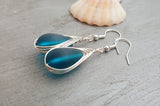 Hawaiian Jewelry Sea Glass Earrings, Braided Teal Earrings Teardrop Earrings, Sea Glass Jewelry For Women Unique Earrings Beach Jewelry