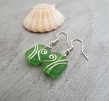 Hawaiian Jewelry Sea Glass Earrings, Wire Emerald Earrings Green Earrings, Sea Glass Jewelry Beach Jewelry(May Birthstone Jewelry For Women)