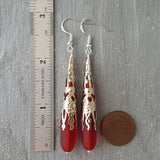 Hawaiian Jewelry Sea Glass Earrings, Ruby Red Earrings Long Teardrop Earrings, Sea Glass Jewelry Birthday Gift (July Birthstone Jewelry)