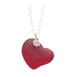 Hawaiian Jewelry Sea Glass Necklace, Red Necklace Heart Necklace, Sea Glass Jewelry Beach Jewelry Birthday Gift (January Birthstone Jewelry)