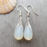 Hawaiian Jewelry Sea Glass Earrings, Braide Moonstone Earrings Teardrop Earrings, Beach Jewelry Birthday Gift For Women (June Birthstone)