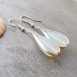 Hawaiian Jewelry Sea Glass Earrings, Braide Moonstone Earrings Teardrop Earrings, Beach Jewelry Birthday Gift For Women (June Birthstone)