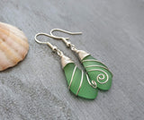 Hawaiian Jewelry Sea Glass Earrings, Wire Peridot Earrings Green Earrings, Beachy Sea Glass Jewelry Birthday Gift(August Birthstone Jewelry)