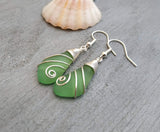 Hawaiian Jewelry Sea Glass Earrings, Wire Peridot Earrings Green Earrings, Beachy Sea Glass Jewelry Birthday Gift(August Birthstone Jewelry)