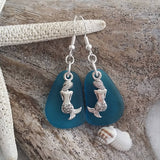 Hawaiian Jewelry Sea Glass Earrings, Twin Mermaid Earrings Teal Earrings, Beach Jewelry For Women, Unique Earrings Ocean Sea Glass Jewelry