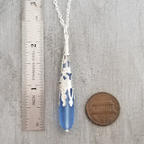 Hawaiian Jewelry Sea Glass Necklace, Light Cobalt Blue Necklace Long Teardrop Necklace, Beach Jewelry Birthday Gifts (September Birthstone)