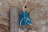 Hawaiian Jewelry Sea Glass Necklace, Wire Wave Necklace Teal Necklace, Unique Necklace Beach Jewelry For Her, Sea Glass Jewelry For Women