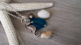 Hawaiian Jewelry Sea Glass Necklace, Teal Necklace Natural Pearl Seahorse Necklace Unique Necklace Beach Jewelry Sea Glass Jewelry For Women