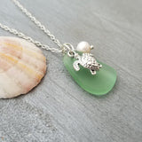 Hawaiian Jewelry Sea Glass Necklace, Peridot Green Necklace Turtle Necklace, Sea Glass Jewelry For Women Beachy Girls (August Birthstone)