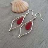 Hawaiian Jewelry Sea Glass Earrings, Wire Loop Red Earrings, Sea Glass Jewelry Beach Jewelry,  Birthday Gift (January Birthstone Jewelry)