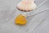 Hawaiian Jewelry Sea Glass Necklace, Heart Necklace Topaz Yellow Necklace Unique Beach Sea Glass Jewelry Birthday Gift (November Birthstone)