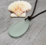 Hawaiian Jewelry Sea Glass Necklace, Seafoam Leather Cord Necklace Unisex Beach Sea Glass Jewelry Gift For Him For Her, FREE Gift Wrap