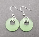 Hawaiian Jewelry Sea Glass Earrings, Circle Minimalist Jewelry Peridot Green Earrings, Beach Sea Glass Birthday Gift (August Birthstone)