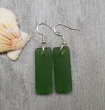 Hawaiian Jewelry Sea Glass Earrings, Rectangle Minimalist Jewelry Emerald Green Earrings, Sea Glass Birthday Gift (May Birthstone)